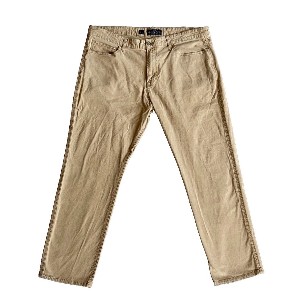 Lucky Brand Men's 38x30 Khaki Stretch Pants Straight Leg Tan Casual Chinos